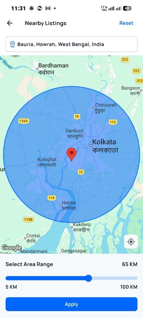 Nearby Listings 65 KM Radius Screen